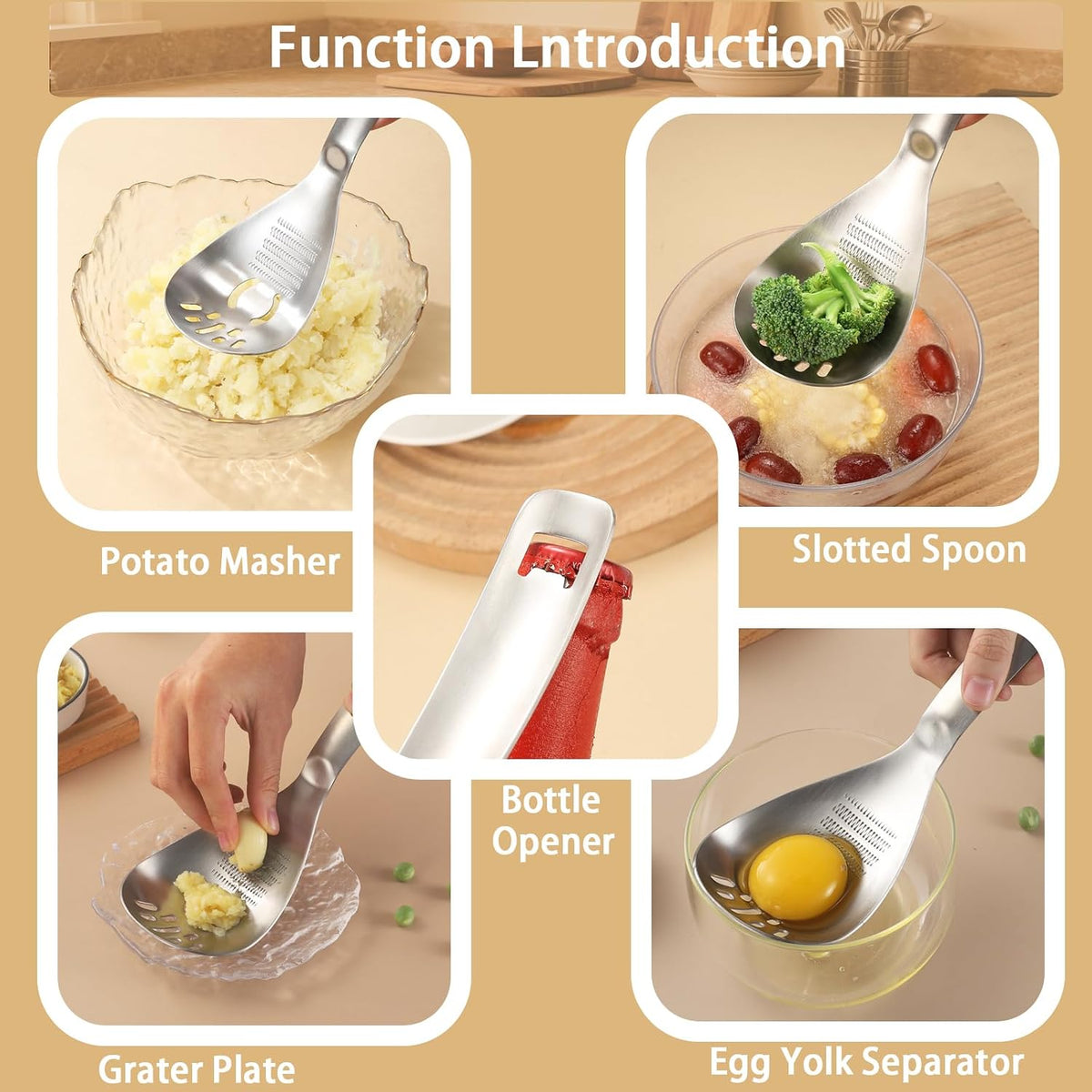 Multifunctional Stainless Steel Ginger & Garlic Grater Spoon