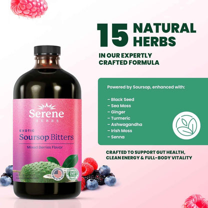 🌿 Soursop Bitters Herbal Formula - Serene Herbs Vitality 15™ 15-in-1 Premium Wellness Solution
