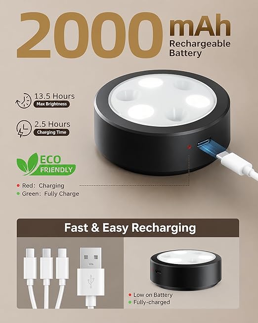 MemoGlow™ – USB Rechargeable Magnetic LED Puck Light (Touch Activated)