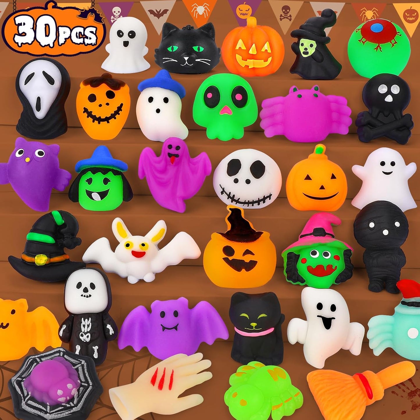 30Pcs Halloween Mochi Squishy Toys