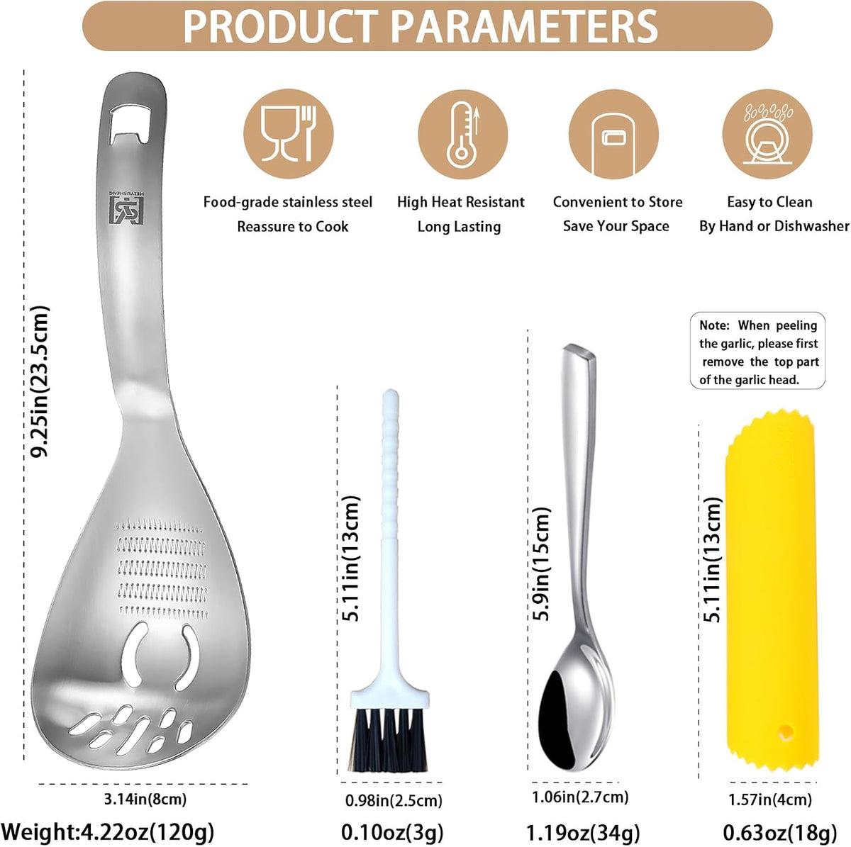 Multifunctional Stainless Steel Ginger & Garlic Grater Spoon
