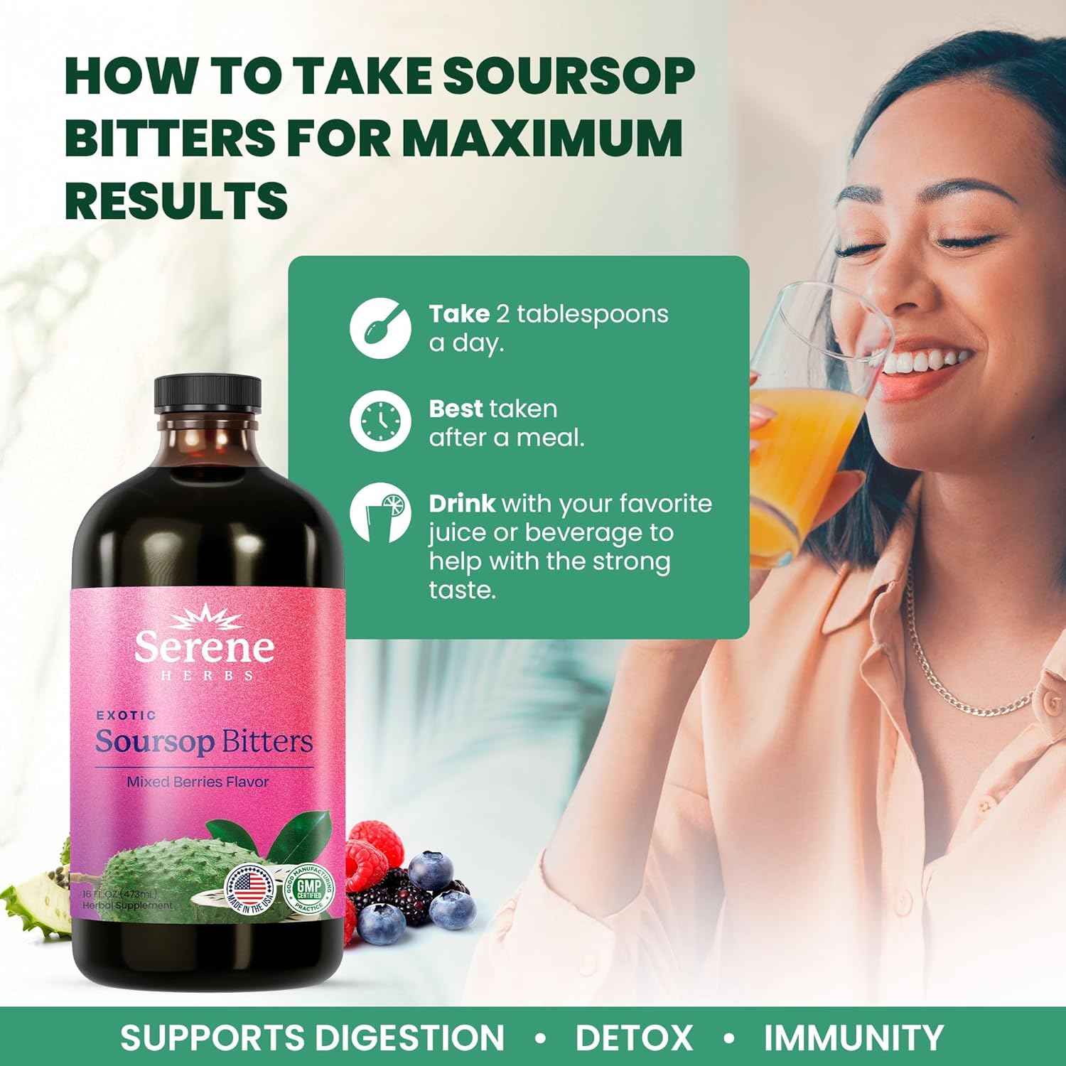 🌿 Soursop Bitters Herbal Formula - Serene Herbs Vitality 15™ 15-in-1 Premium Wellness Solution