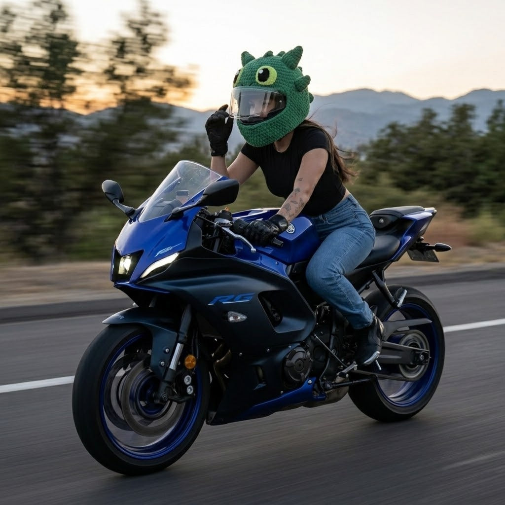 Plush Crochet Motorcycle Helmet Cover