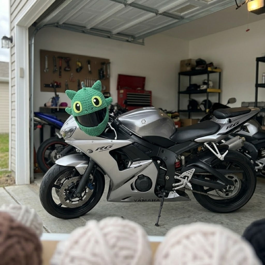 Plush Crochet Motorcycle Helmet Cover